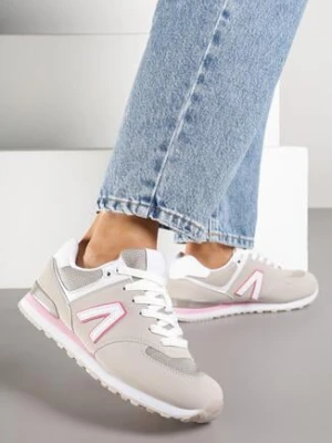 Beżowo-Szare Sneakersy z Geometrycznym Wzorem Rilanea