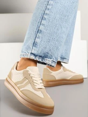 Ciemnobeżowe Sneakersy z Geometrycznym Wzorem Sadeane