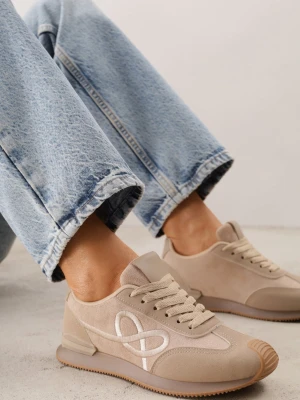 Ciemnobeżowe Sneakersy z Geometrycznym Wzorem z Boku Mehida Marquiiz Beżowy