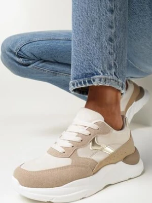 Ciemnobeżowe Sneakersy z Modnymi Wstawkami i Grubą Podeszwą Neleca