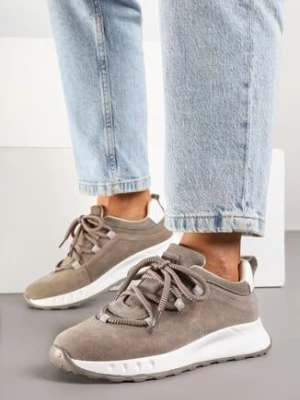 Ciemnobeżowe Sneakersy z Naturalnego Zamszu ze Skórzaną Wkładką Dolittea santorio
