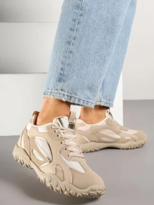 Ciemnobeżowe Sneakersy z Ozdobnym Tłoczeniem Pilliana