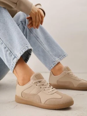 Ciemnobeżowe Sneakersy z Ozdobnymi Przeszyciami przed Kostkę Redala vices