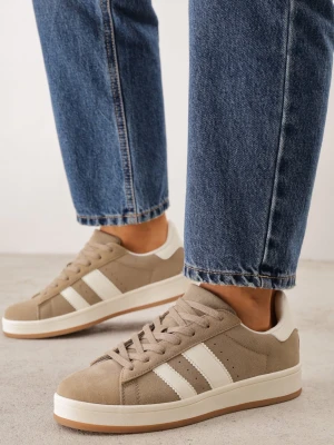 Ciemnobeżowe Sneakersy z Paskami po Bokach Zefirau Gowin Beżowy