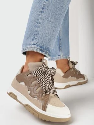 Ciemnobeżowe Sneakersy z Przeszyciami i Szerokim Wiązaniem Leontine