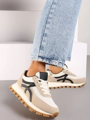 Ciemnobeżowe Sneakersy z Szerokim Bieżnikiem i Sznurowaniem Timatara
