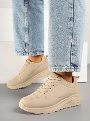 Ciemnobeżowe Sneakersy z Tłoczoną Cholewką Ulithrena