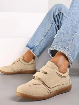 Ciemnobeżowe Sneakersy Zapinane na Rzepy Viorel