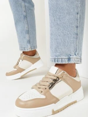 Ciemnobeżowe Sneakersy ze Wstawkami i Sznurowaniem Kamilise