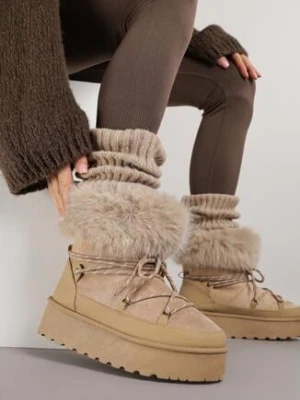 Ciemnobeżowe Śniegowce na Grubej Podeszwie z Futerkiem Tesila bellamila