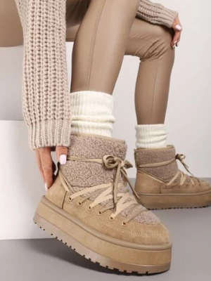 Ciemnobeżowe Śniegowce na Platformie Wykończone Sztucznym Futerkiem Terilani