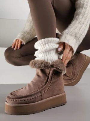 Ciemnobeżowe Śniegowce Ozdobione Haftem Rawedena diamantique