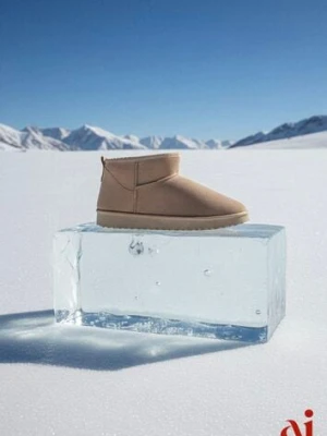 Ciemnobeżowe Śniegowce z Niską Cholewką Retira