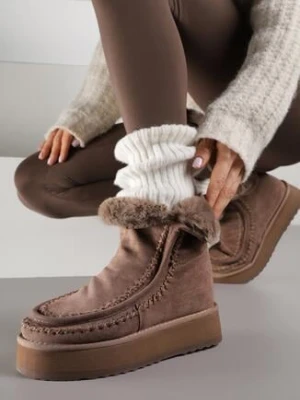 Ciemnobeżowe Śniegowce z Przeszyciami Oliwedea diamantique