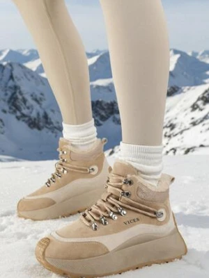 Ciemnobeżowe Sportowe Sneakersy Śniegowce Vices na Grubej Podeszwie Nellsana