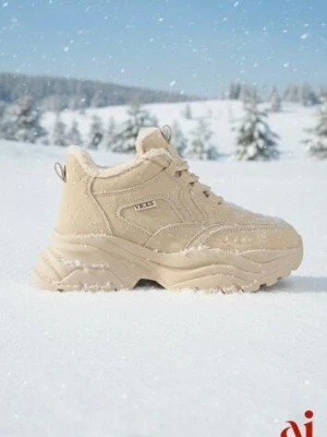 Ciemnobeżowe Streetwearowe Sneakersy Vices Chunky w Stylu Traperów na Platformie Leate