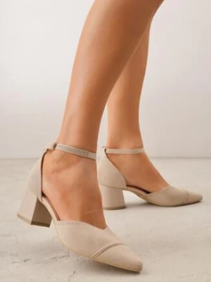 Ciemnobeżowe Strukturalne Czółenka VICES na Słupku z Paskiem wokół Kostki Kallimei