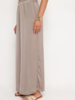 Ciemnobeżowe Szerokie Spodnie z Wiskozy z Wysokim Stanem Rissalie bludeise