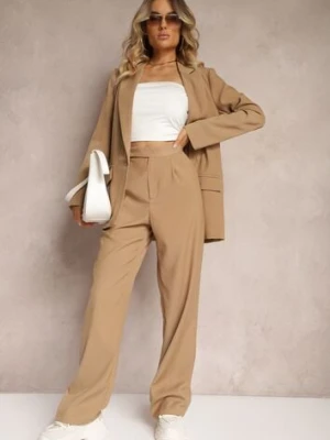 Ciemnobeżowe Szerokie Spodnie z Zapięciem na Haczyk Brutris retro & icone