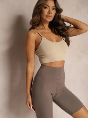 Brązowe Szorty Kolarki High Waist z Gumką w Talii Xelfea