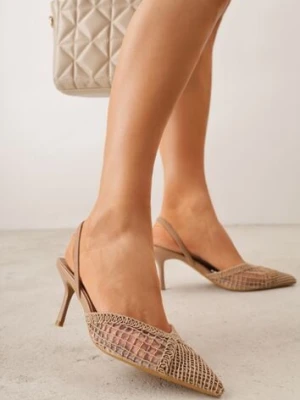 Ciemnobeżowe Szpilki VICES Ozdobione Siateczką Coraerial