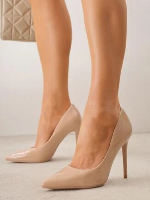 Ciemnobeżowe Szpilki VICES z Lakierowanym Efektem Jestiva