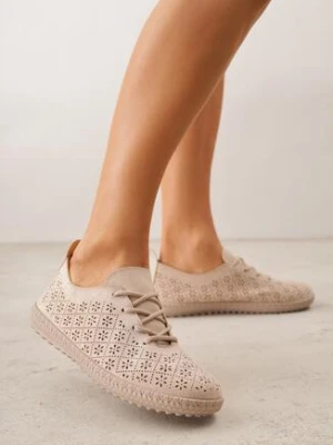 Ciemnobeżowe Tenisówki z Ażurową Cholewką Tidella seastar