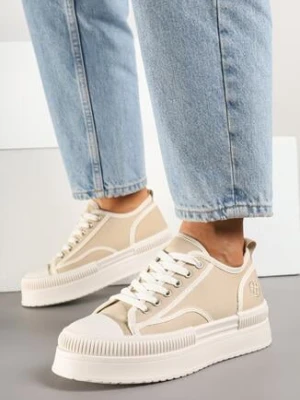 Ciemnobeżowe Trampki na Grubej Podeszwie Ozdobione Metaliczną Aplikacją Efadelis ideal