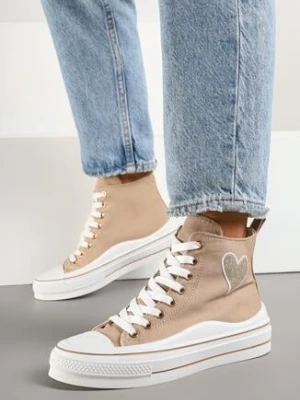 Ciemnobeżowe Trampki na Grubej Podeszwie z Sercem Ellivasa