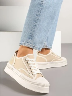 Ciemnobeżowe Trampki na Platformie z Metaliczną Ozdobą Afleeria ideal