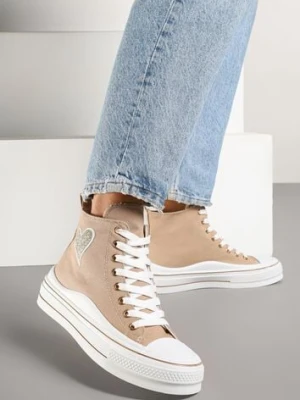 Ciemnobeżowe Trampki na Platformie z Serduszkiem za Kostkę Ellista