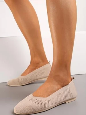 Ciemnobeżowe Wsuwane Balerinki z Płaską Podeszwą Neliara