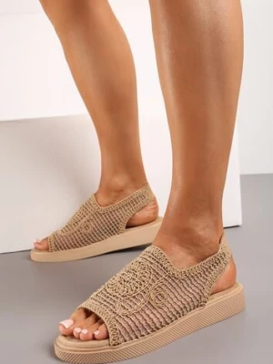 Ciemnobeżowe Wsuwane Sandały z Ażurową Cholewką Triavera