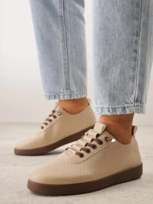 Ciemnobeżowe Wsuwane Tenisówki z Perforacją i Podeszwą z Bieżnikiem Illanya kang you