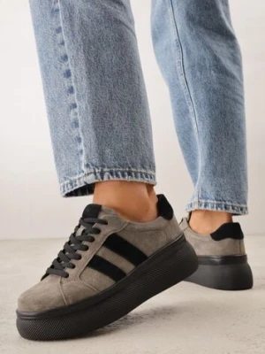 Ciemnobeżowe Zamszowe Sneakersy Chunky na Platformie Teslara goodin