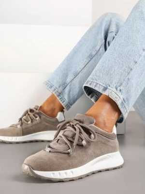 Ciemnobeżowe Zamszowe Sneakersy z Wkładką ze Skóry Naturalnej Dolavienne santorio