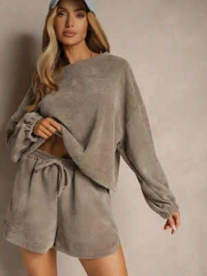 Ciemnobeżowy Basicowy Komplet Szorty i Bluza Novirissa jumelle