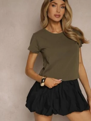 Ciemnozielony Basicowy T-shirt z Bawełny Mevolena