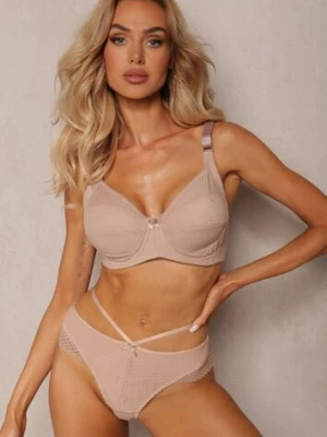 Ciemnobeżowy Biustonosz Ozdobiony Perforacją o Kroju Full Cup Erreviana