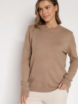 Ciemnobeżowy Casualowy Sweter z Wełną i Bawełną Nedalla j&x