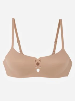 Ciemnobeżowy Gładki Biustonosz z Ozdobną Imitacją Sznurowania Azivene love magnolia