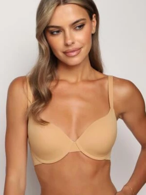 Ciemnobeżowy Gładki Biustonosz z Regulowanymi Ramiączkami Devisea