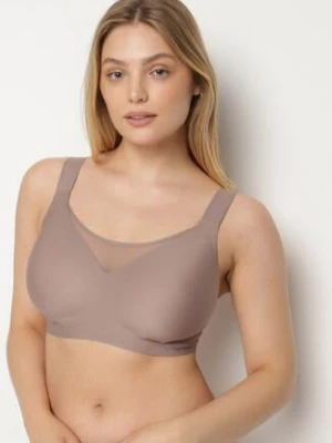 Ciemnobeżowy Gładki Biustonosz z Siateczkową Wstawką i Szerokimi Ramiączkami Salandrea love magnolia