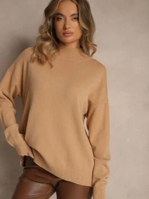 Ciemnobeżowy Gładki Golf Zdobiony Guzikami przy Dekolcie Rallessa glo-story