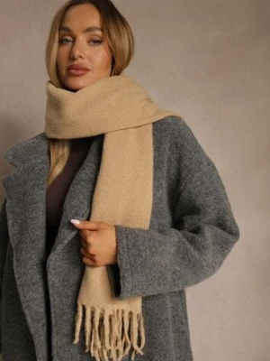 Ciemnobeżowy Gładki Szalik z Frędzlami Vetimare