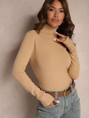 Ciemnobeżowy Golf Sweterkowy z Domieszką Kaszmiru Zaivanna tandem