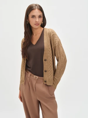 Ciemnobeżowy kardigan z warkoczowym splotem Top Secret
