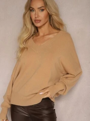 Ciemnobeżowy Klasyczny Sweter z Wiskozą i Kaszmirem Marirra tandem