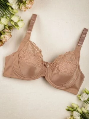 Ciemnobeżowy Koronkowy Biustonosz z Regulowanymi Ramiączkami Dalinva