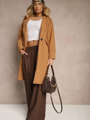 Ciemnobeżowy Płaszcz Dwurzędowy Długi Tadde tricot station